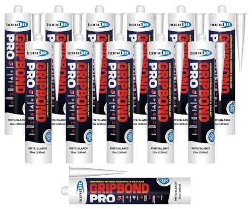Bond It Gripbond PRO, Advanced Hybrid Sealant & Adhesive, Paintable Waterproof Elastic Bonding Compound, Non-Shrinking Solvent-Free, Interior/Exterior Multi-Surface Repair, 10 oz, Pack of 12, White - color: White