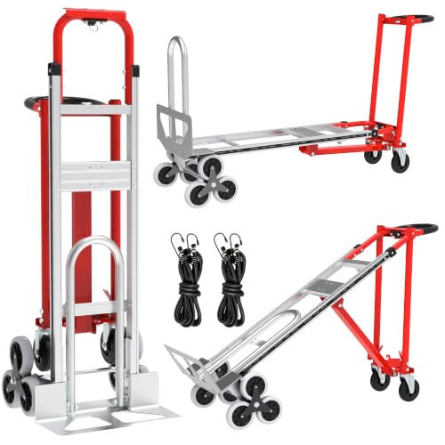 Stair Climbing Hand Truck, Heavy Duty 1000LBS 4-in-1 Aluminum Convertible Dolly Cart, Appliance Dolly Industrial Platform Cart Handtruck with Wheels for Moving, Office, Logistics, Shopping - color: Red