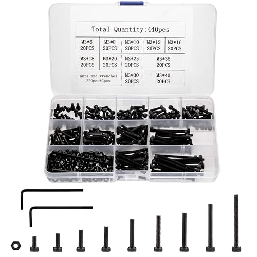 440Pcs Black Alloy Steel M3 Metric Hex Socket Screws with Matching Nuts - color: 440Black