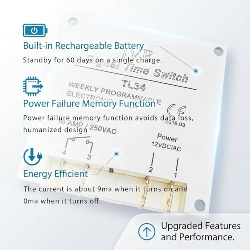 JVR 12V Timer Switch - Programmable DC/AC/Solar Relay, 16 Schedules