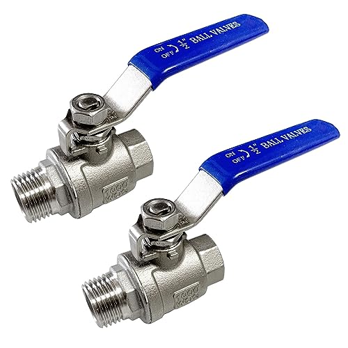1/2" Male to Female Thread Full Port Ball Valves NPT 304 Stainless Steel for Water Oil Gas WOG1000 (Pack of 2) - size: 2-pack x 1/2 Inch