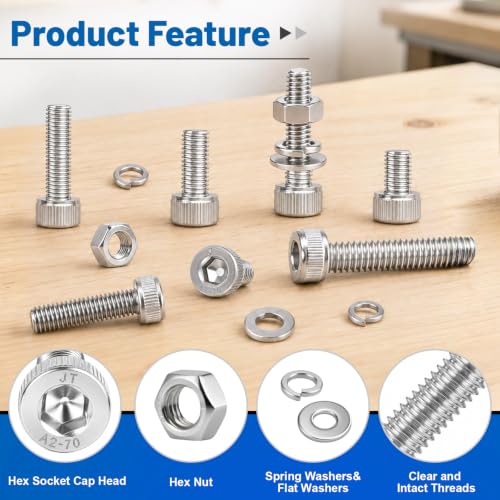 292PCS M6 Socket Bolts Nut Assortment Kit, M6x8/10/12/16/20/25/30/35mm - size: SS M6 292PCS