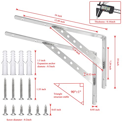 Solid Shelf Brackets 16 Inch, L Brackets Heavy Duty Shelf Brackets - size: 16"(Solid Brackets-Silver)