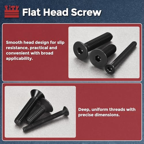 50Pcs[M3-0.5x16] Flat Head Socket Cap Screw Countersunk Bolt - size: M3-0.5x16mm
