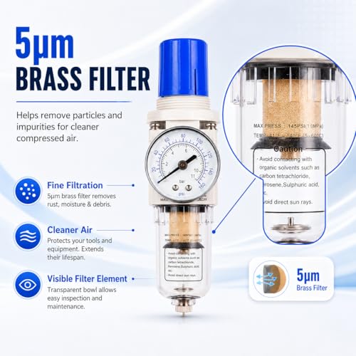 BLCH 1/4" NPT Air Compressor Regulator - Air Pressure Regulator, Air Dryer AW2000-02 Manual Drain Poly Bowl Gauge 0-160 PSI 5μm Brass - size: AW2000-02