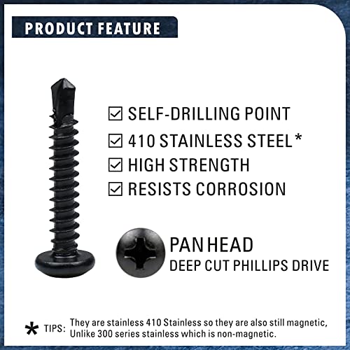 410 Stainless Steel #8 Self Drilling TEK Screw Assortment Kit, Pan Head Self Tapping Sheet Metal Screws, Length 1/2" 3/4" 1" 450 PCS - Black Oxide (Pack of 3) - size: #8 Pan Head (Pack of 3)