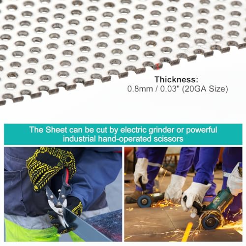 PATIKIL 19.7" x 9.8" 304 Stainless Steel Perforated Sheet, 2Pcs 0.3" Round Hole 20GA Expanded Metal Mesh Plate Screen Decorative Meshes for Ventilation Grill