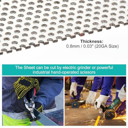 PATIKIL 19.7" x 9.8" 304 Stainless Steel Perforated Sheet, 2Pcs 0.3" Round Hole 20GA Expanded Metal Mesh Plate Screen Decorative Meshes for Ventilation Grill