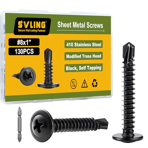 Self Drilling Screws for Metal,#8 x 1 Inch 130Pcs Sheet Metal Modified Truss Head,410 Stainless Steel Black Zinc Plated Self Tapping Screws - color: Black Self Drilling, size: 8x1"