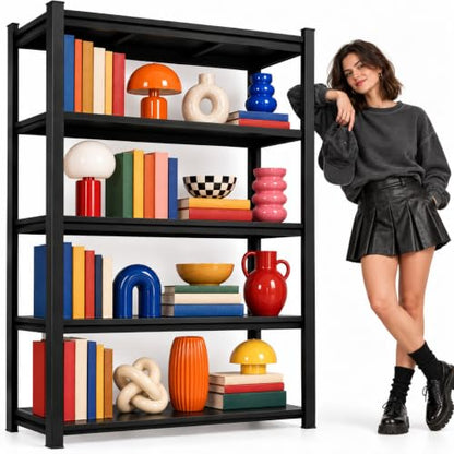 Book Shelf, Metal Bookshelf with Double-Layer Columns, Adjustable Bookcase - size: 39.4"Wx 15.7"Dx 77.4"H