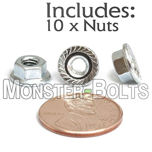 MonsterBolts - M4 Serrated Flange Nuts, DIN 6923, Zinc CR+3, 10 Pack - size: M4 - 0.70