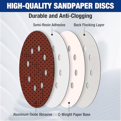 WORKPRO Sanding Discs, 5-Inch 180 Grit 8-Hole Hook and Loop, 50 Pack - style: 50PCS 5 Inch 180 Grit