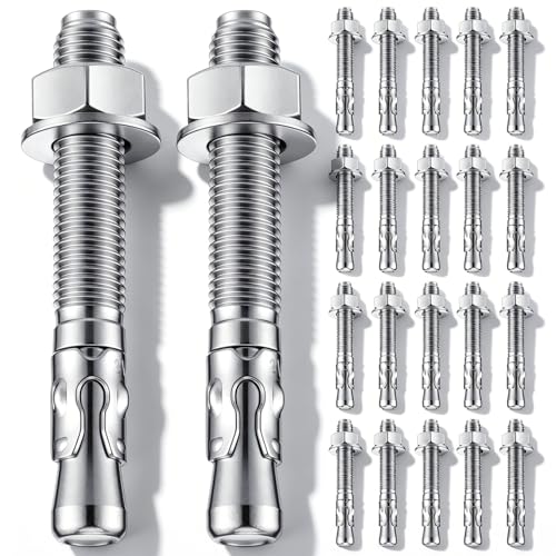 Moxweyeni 20 Pcs 3/4" X 5-1/2" Zinc Plated Wedge Anchors for Concrete - size: 3/4" X 5-1/2"