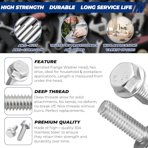 3/8-16 x 1-3/4" Flanged Hex Bolts (10 pcs), 18-8 (304) Stainless Steel, External Hex Drive, Hexagon Head Bolts Screws with Flange Washer, Fayeploo - color: Silver, size: 3/8-16 x 1-3/4