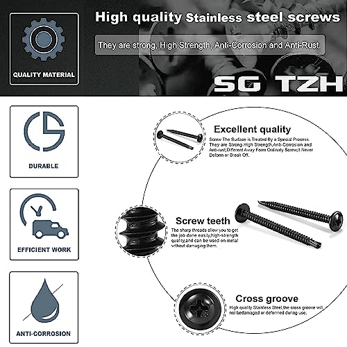 #8 x 3 Sheet Metal Screws 100PCS 410 Stainless Steel Truss Head Fast Self Tapping Screws Black Oxide by SG TZH - color: Black, size: #8 x 3"