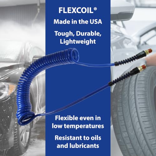 Coilhose Pneumatics PU14-25B-B Flexcoil Polyurethane Coiled Air Hose, 1/4-Inch ID, 25-Foot Length with (2) 1/4-Inch Reusable Strain Relief MPT Swivel Fittings, Dark Blue - color: Blue, size: 1/4" X 25 Feet