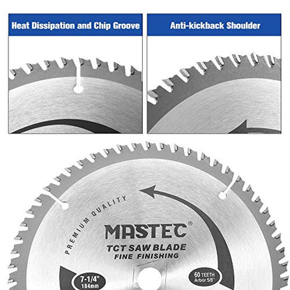 7-1/4 Inch Circular Saw Blade 60 Tooth ATB Anti Kickback Feature for Wood with 5/8-Inch DMK Arbor - size: 7-1/4 Inch 60T