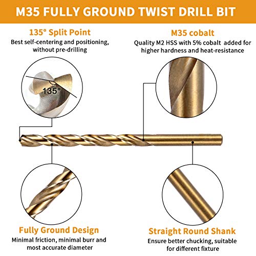 5/32 Inch Cobalt Drill Bit Set, M35 Jobber Length Twist Drill Bits,Suitable for Drilling in Hard Metal, Stainless Steel, Cast Iron,10 Pieces - size: 5/32"(10pcs)