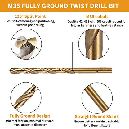 5/32 Inch Cobalt Drill Bit Set, M35 Jobber Length Twist Drill Bits,Suitable for Drilling in Hard Metal, Stainless Steel, Cast Iron,10 Pieces - size: 5/32"(10pcs)
