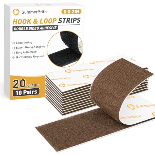 SummerBrite Hook and Loop Strips with Adhesive, Brown, 2 x 5 in, 10 Pairs - color: Brown, size: 2x5IN 10 Pairs