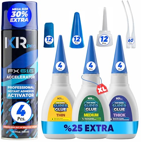 CA Glue with Activator 12x Thin Medium Thick Glue Kit 4X 16.9oz Accelerator - size: 4 Pack