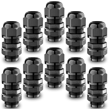 QILIPSU 10pcs M12L Long Thread Cable Gland Waterproof IP68 Nylon Strain Relief Cord Grip Cable Pass Through Wire Connector - size: M12L