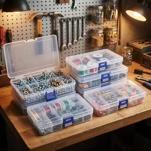 5-Pack Blue Plastic Organizer Boxes, Stackable Craft Storage Cases - color: 5pcs- Clear Blue