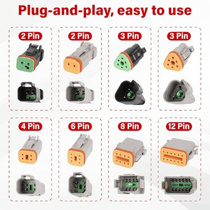 Deutsch DT 3 Pin Grey Male Female Wiring Harness Connector 6 Kits, 16 AWG - color: 6 Sets-Grey, size: 3Pin