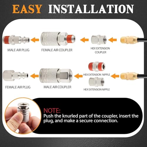 48 Pcs 1/4" NPT Air Compressor Coupler & Plug Kit Air Hose Fitting - size: Nickel-plated alloy