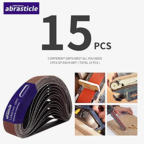 15 Pcs 1-1/8 x 21 Inch Assorted Aluminum Oxide Sanding Belt - 80/120/150/240/400 Grit - size: 1.125x21(15pcs)