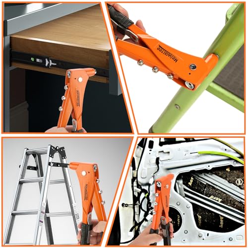 Rivet Gun with 200PCS Rivets and 4 Drill Bits, Professional Aluminum Alloy Riveter, Heavy Duty Pop Manual Riveting Tool with 4 Interchangeable Heads for Metal, Wood and Plastic - size: Aluminum Alloy Riveter With 200PCS Rivets