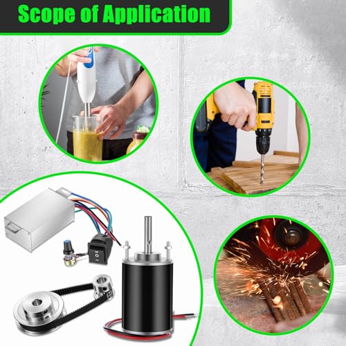 12V-24V DC Geared Motor Kit (3500-7000 RPM High Speed), Permanent Magnet Motor with Speed Controller, GT2 Synchronous Pulleys and Timing Belt Set for DIY Projects(Without Screw Thread)