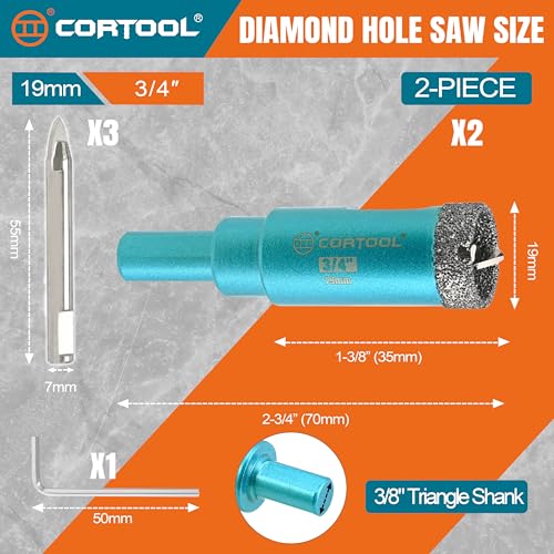 3/4 Inch Diamond Hole Saw with Pilot Drill Bit, Diamond Tipped Tile Hole Saws, Dry/Wet Use for Porcelain Tile, Ceramic Pottery, Granite, Stone, Marble, Glass Bottles - 2 Pack - size: 3/4 Inch (19mm) 2-Pack
