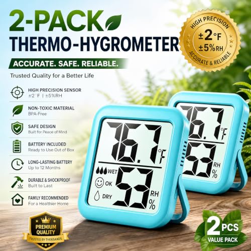 Antonki 2 Pack Room Thermometer Indoor Hygrometer - color: 2 Pcs* Clear Blue
