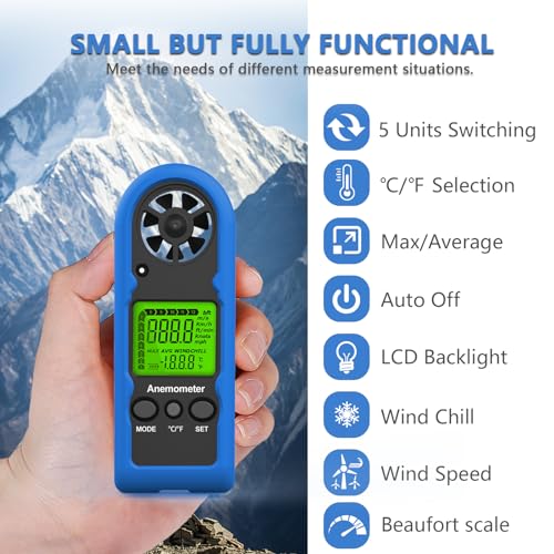 Handheld Anemometer, MINI Digital Wind Speed Meter Gauge for Air Flow Velocity cfm Measuring Device, Wind Temperature Test for HVAC Outdoor Sailing Shooting Drone Flying 816B