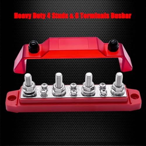 Ampper 4 x M8 Posts Power Distribution Block BusBar 6 M4 Screws, 6.3" Red - color: Red, size: 4M8+6M4