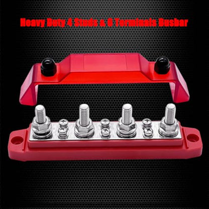 Ampper 4 x M8 Posts Power Distribution Block BusBar 6 M4 Screws, 6.3" Red - color: Red, size: 4M8+6M4