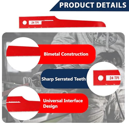 12 Pcs P4EV-6 Air Saw Blades, 4" 24 TPI, 1/2" Shank for Ingersoll Rand