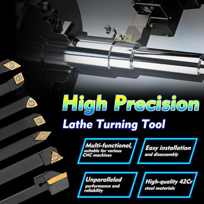 Indexable Lathe Turning Tool 21Pcs Kit 1/4'' 6mm Shank 7Pcs Metal Lathe Tools Holder Set with 14Pcs Turning Inserts for Turning Grooving Threading Boring Carbide Inserts Carbide Turning Tool - style: 7pcs 1/4" 6mm Shanks+14pcs Inserts