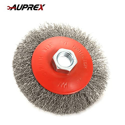 AUPREX 5 Pack 4 Inch Coarse Crimped Wire Wheel Brush for Angle Grinder with 5/8 Inch-11 Threaded Arbor - 0.014 Inch Carbon Steel Wire -Light Duty Conditioning for Metals - size: 4 Inch