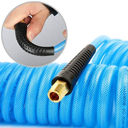 1/4 Coiled Air Hose, Polyurethane Material, 1/4 Inch MNPT Swivel Brass Fittings with Bend Restrictors, 20 Feet Air Compressor Hose - size: 1/4''×20ft