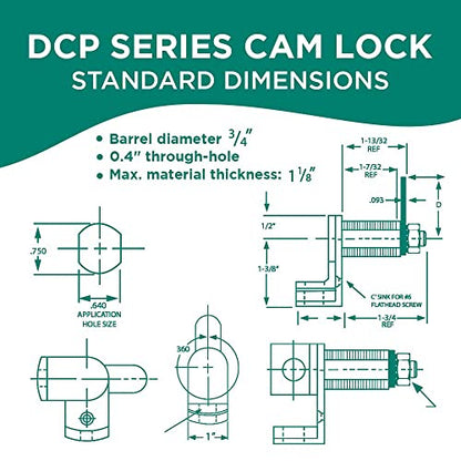 Olympus Lock Padlockable Cam Locks | DCP Series US26D Satin Chrome Cabinet Locks | Padlock Cam Lock for Doors & Drawers - color: Chrome