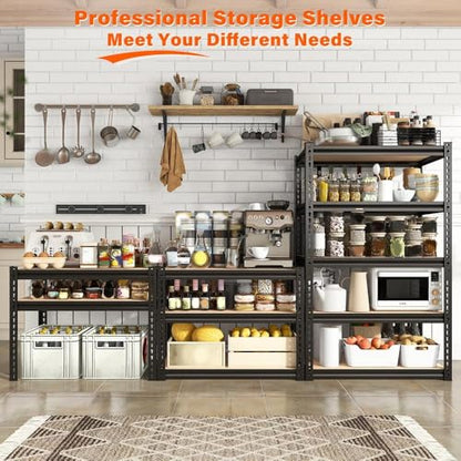 Raybee 72" H Garage Shelves, Classic 5-Tier Metal Storage Shelving Unit, Adjustable Versatile Utility Rack, Industrial Shelf for Garage Craft Warehouse Pantry Kitchen Organization, 2000lbs, Black