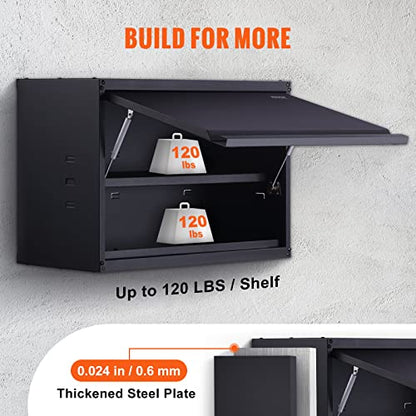 VEVOR Metal Storage Cabinet, 120lbs Load Capacity per Shelf, 20'' Tall Wall-Mounted Powder-Coating Steel Garage Cabinet with Adjustable Shelf, Press to Close & Open Door Perfect for Office Garage Tool - size: Flip up 20"