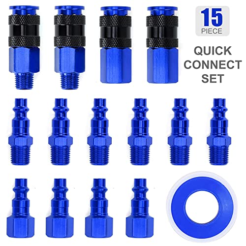 Aluminum Air Fittings, 1/4" NPT, 15 Pieces, Blue - color: Blue, size: 15 Pieces