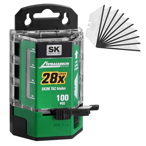 SK 100-Pack Utility Knife Blades, TAC Coated SK2M Steel for 28× Longer Life - style: 100-Pack