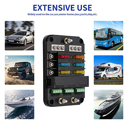 BlueFire 12V Fuse Block, Upgraded 6 Circuit Fuse Box with Acc Interface,Fuse Holder with LED Light Indication & Protection Cover for Car Boat Marine Truck Vehicle SUV Yacht RV(6 Way- A) - color: 6 Way- A