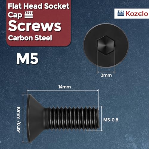 50Pcs[M5-0.8x14] Flat Head Socket Cap Screw Countersunk Bolt - size: M5-0.8x14mm