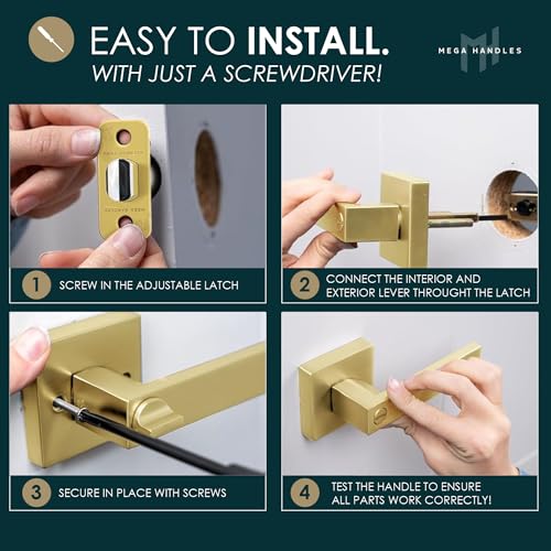 Passage Door Handle Satin Brass, 1 Pack - Glamor Modern Lever, Gold Finish - color: Satin Brass