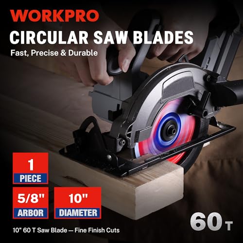 WORKPRO 10" Circular Saw Blade, 60T Fine Finish Wood Cutting - size: 10 INCH